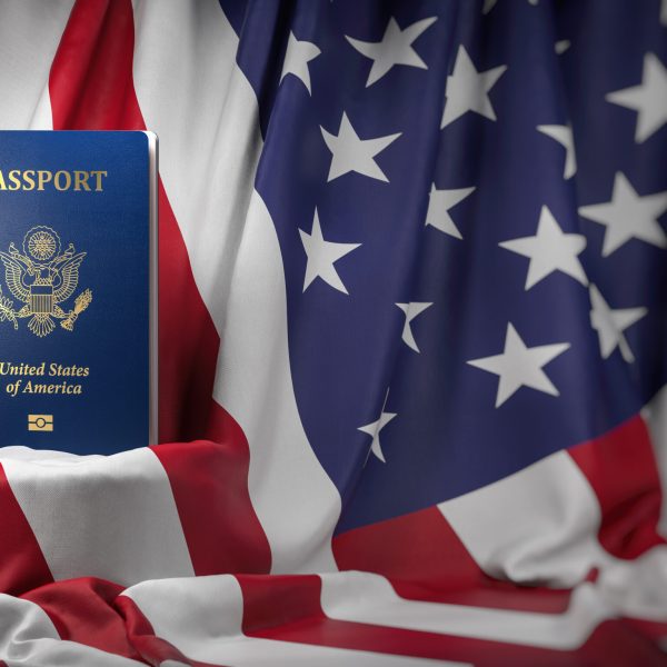 USA passport on the flag of the US United Stetes. Getting a USA